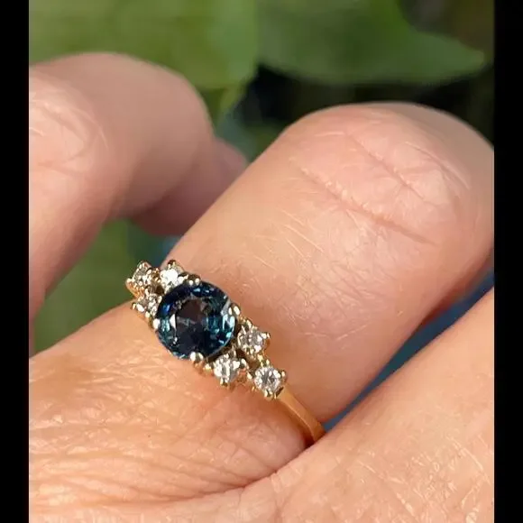 Sapphire Ring 14k Unique Engagement Ring Diamond Blue Sapphire Engagement Ring